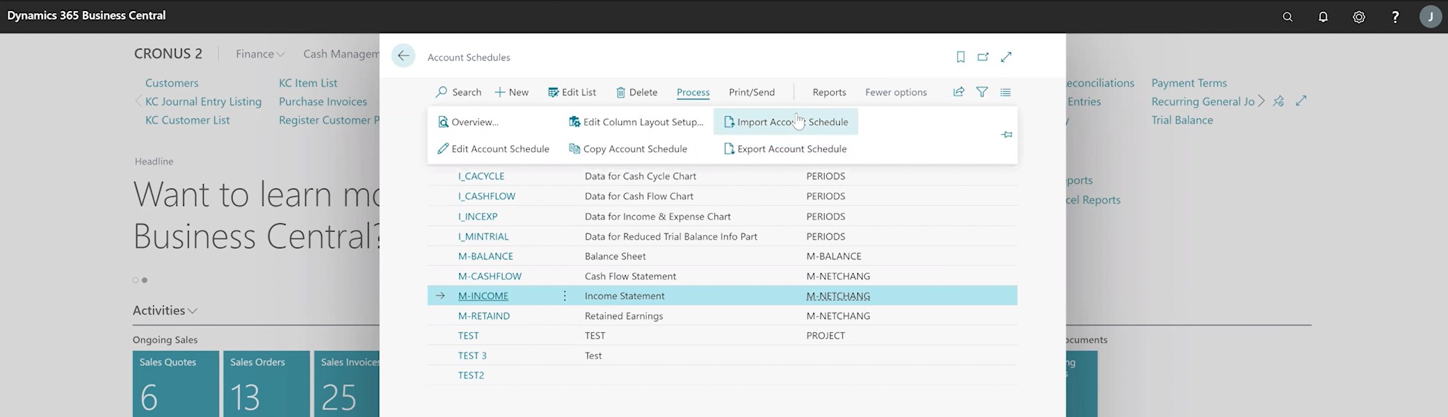 import and export account schedules